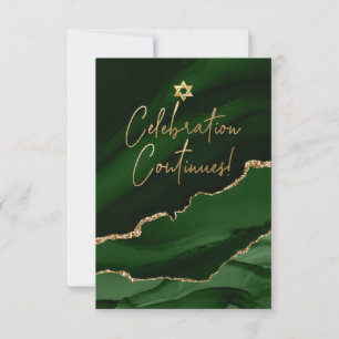 ✡ Mitzvah Celebration! Watercolor Agate Dark Green RSVP Card
