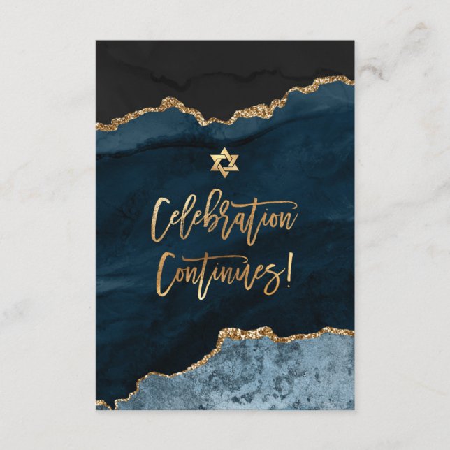 ✡ Mitzvah Celebration! Watercolor Agate Slate Blue Enclosure Card (Front)
