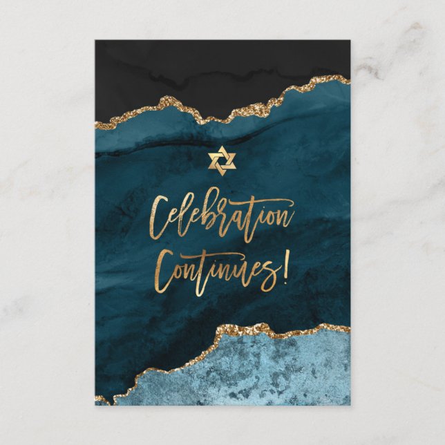 ✡ Mitzvah Celebration! Watercolor Agate Teal Blue Enclosure Card (Front)