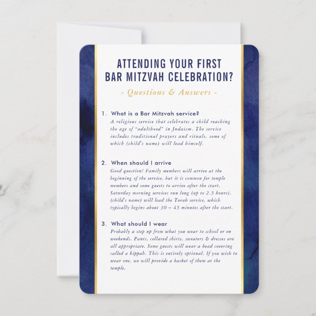 MITZVAH service information questions advice navy Invitation (Front)