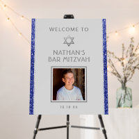 Mitzvah Silver Gray Blue Glitter Photo Welcome