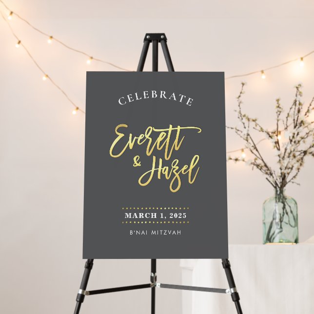 MITZVAH stylish modern calligraphy grey gold Foam Board (In Situ (Stand))