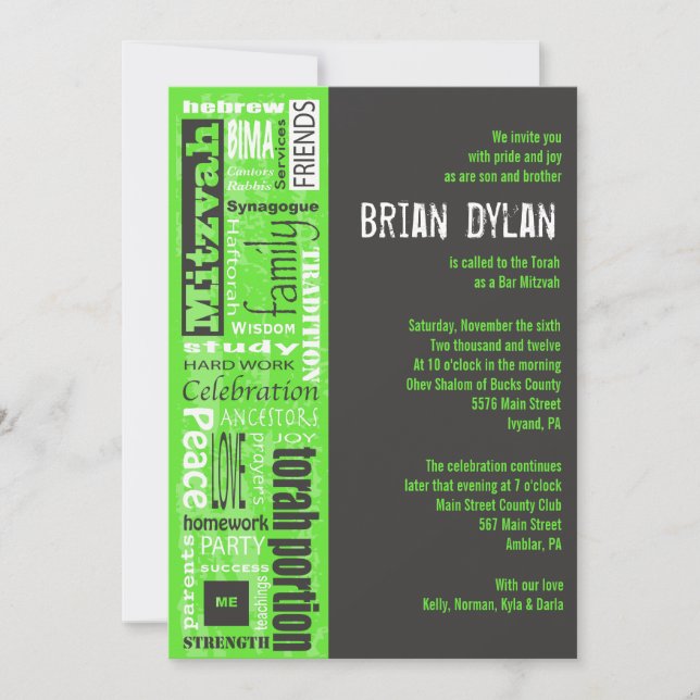 MITZVAH WORDS SAYINGS Bar Bat Invitation Invite (Front)