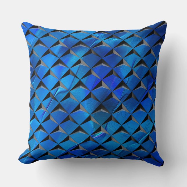 Mix 3D squares with blue texture of background Throw Pillow (Front)