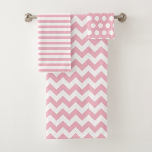 Mix and Match Pink and White Patterns Bath Towel Set