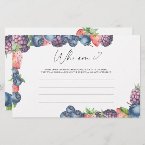 Mix berries _ Who am I bridal shower game Stationery