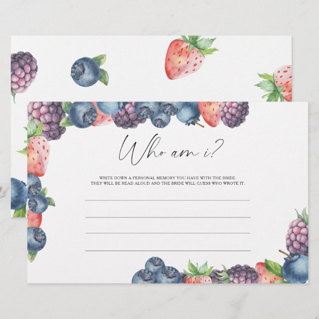 Mix berries - Who am I bridal shower game Stationery (Front/Back)