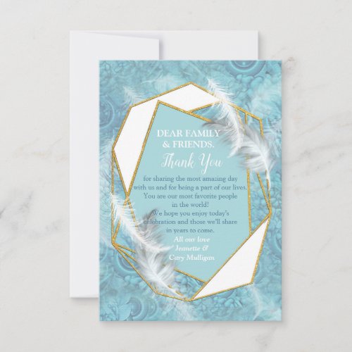 Mix Blue Pattern Feathers   Gold frame RSVP Card