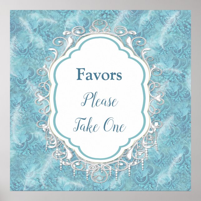 Mix Blue Pattern, Feathers & White Lace Poster (Front)