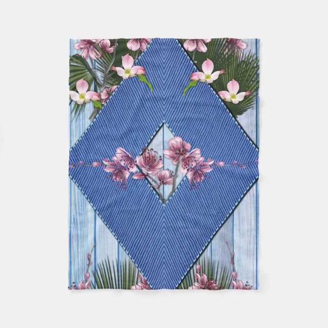 Mix blues & tectured diamond pattern  fleece blank blanket (Front)