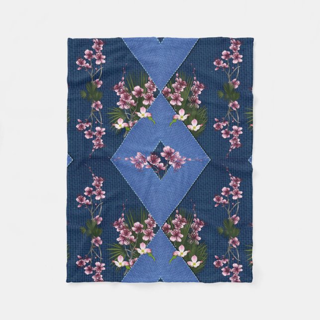 Mix blues & tectured diamond pattern  fleece blank blanket (Front)