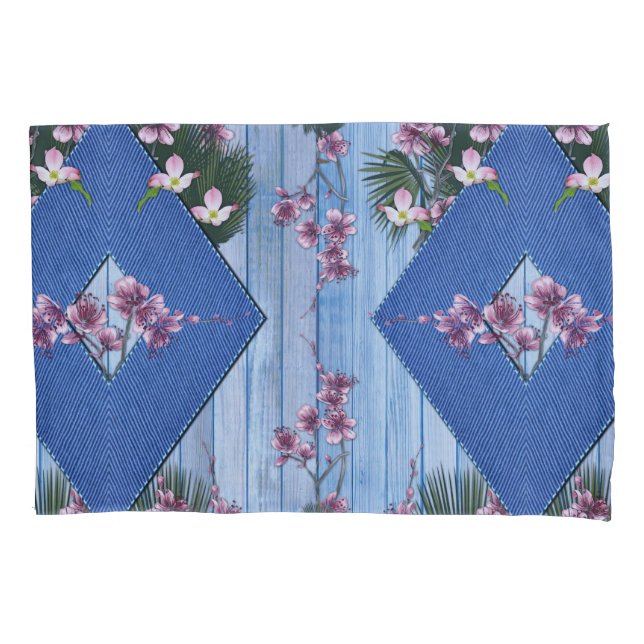 Mix blues & tectured diamond pattern  pillow case (Front)