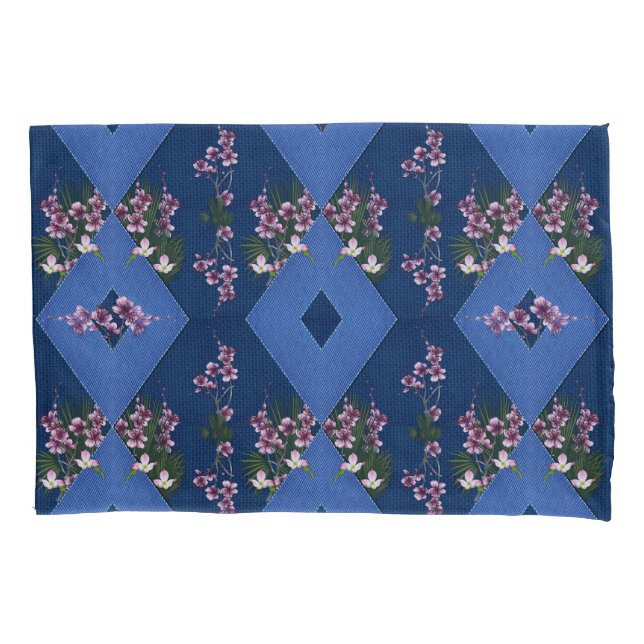 Mix blues & tectured diamond pattern  pillow case (Front)