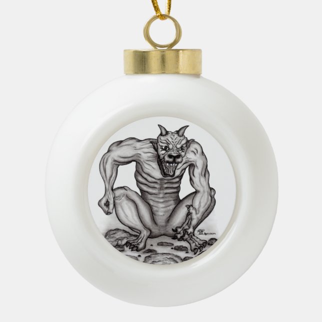 Mix-creature - Troll, Golem and Devil Ceramic Ball Christmas Ornament (Front)