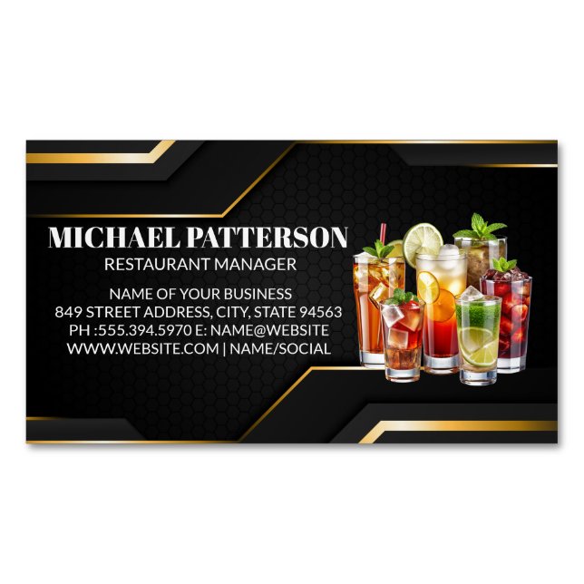 Mix Drinks | Bartender | Mixology Business Card Magnet (Front)