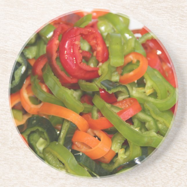 Mix, Match and Cut Up Peppers Sandstone Coaster (Front)