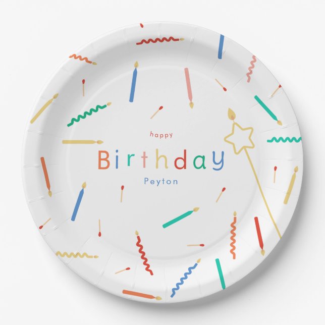 Mix + Match Candles & Matches Birthday Paper Plates (Front)