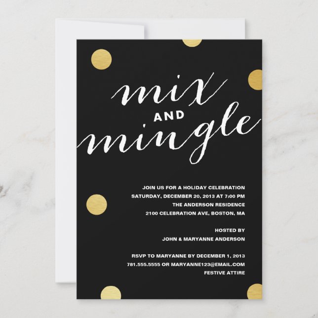 MIX & MINGLE GOLD DOTS | HOLIDAY PARTY INVITATION (Front)