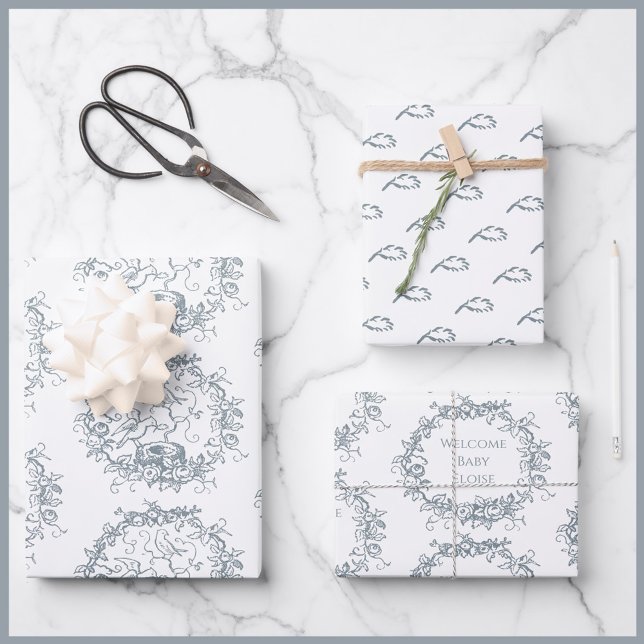 Mix n Match Birds Nest Custom Name Baby Shower Wrapping Paper Sheets (Creator Uploaded)