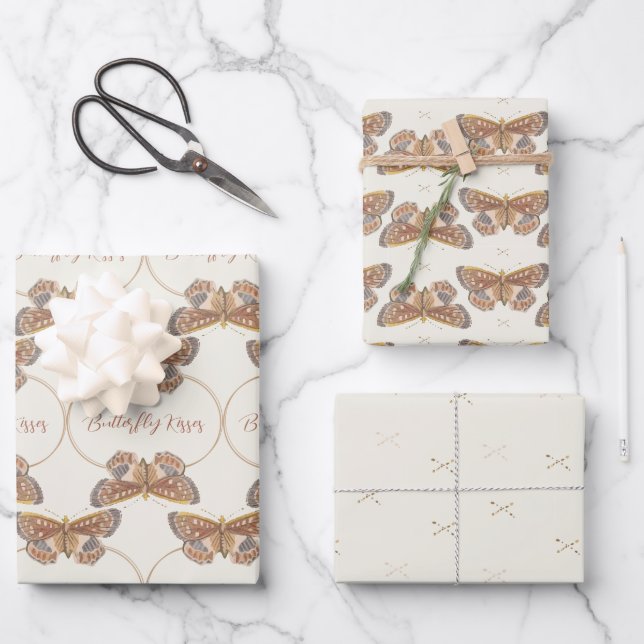 Mix n Match Butterfly Kisses Baby Shower Wrapping Paper Sheets (Front)