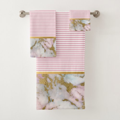 MIX N MATCH MARBLE STRIPE PINK BATHROOM TOWEL SET