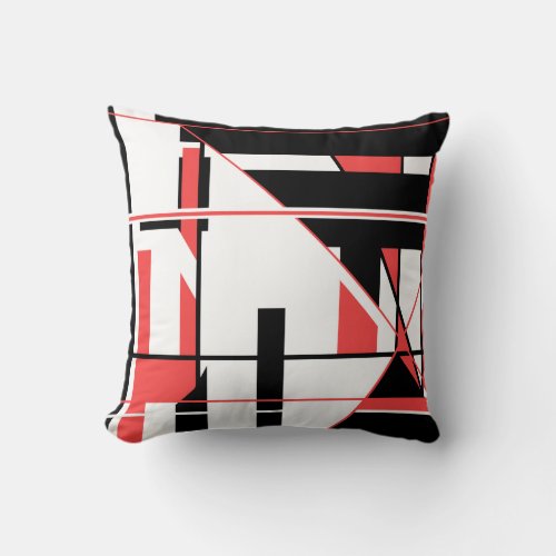 Mix of  Black and Red on White Geometric Abstract Throw Pillow