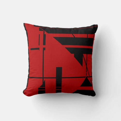 Mix of Dark Red on Black Geometric Abstract Design Throw Pillow