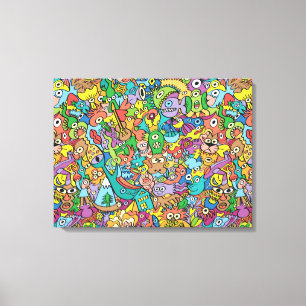 Mix of funny doodles in a playful carnival pattern canvas print