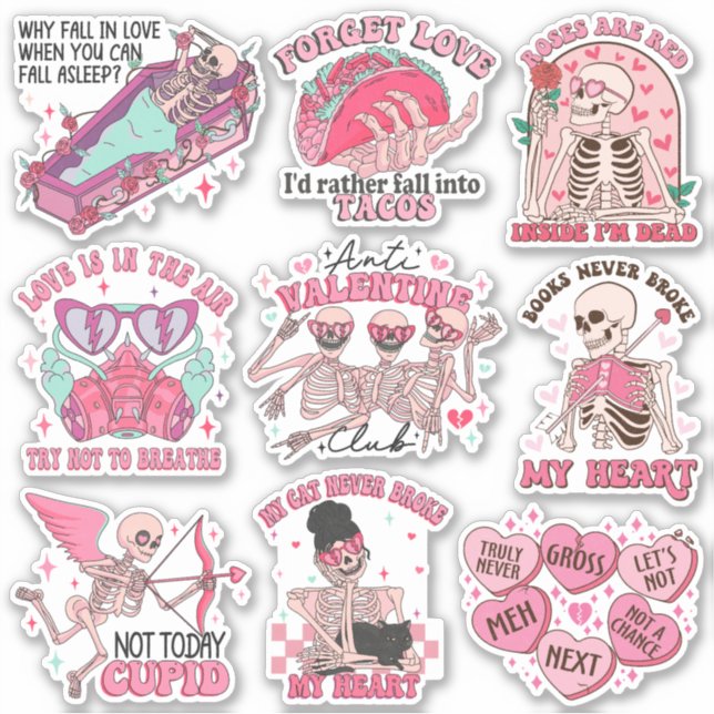 Mix of Funny Retro Anti-Valentine Club Vinyl Sticker (Front)