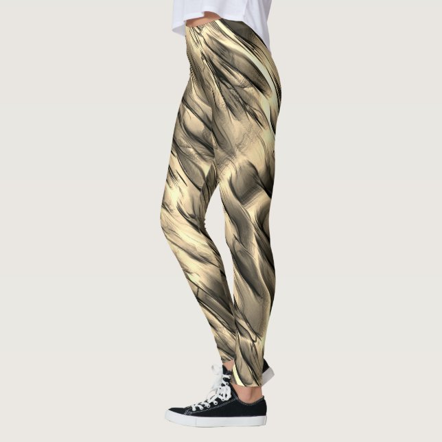 Mix of opaque and chrome beige undulating stain leggings (Left)