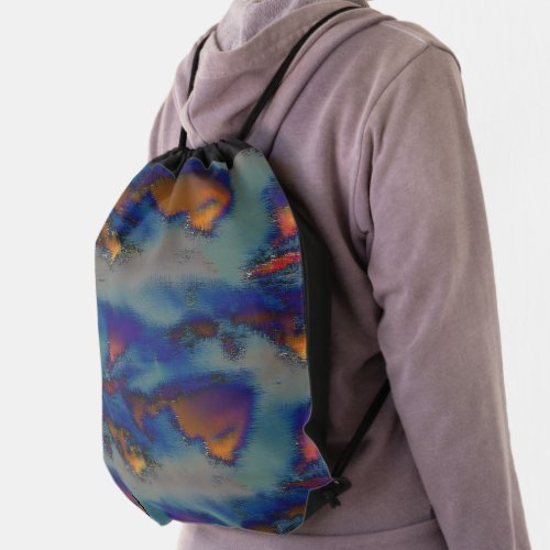 Mix of orange  blue stained with scratched effect drawstring bag