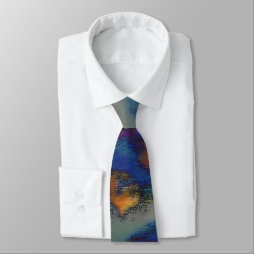 Mix of orange  blue stained with scratched effect neck tie