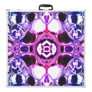 Mix of shapes in blue and whitish pink, metallic beer pong table