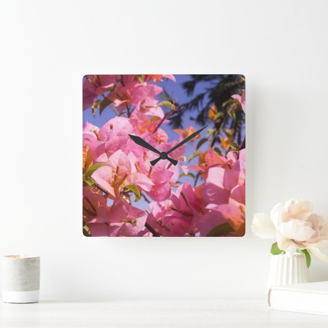 Mix Pink and Orange Bougainvillea Flowers Square Wall Clock (Home)