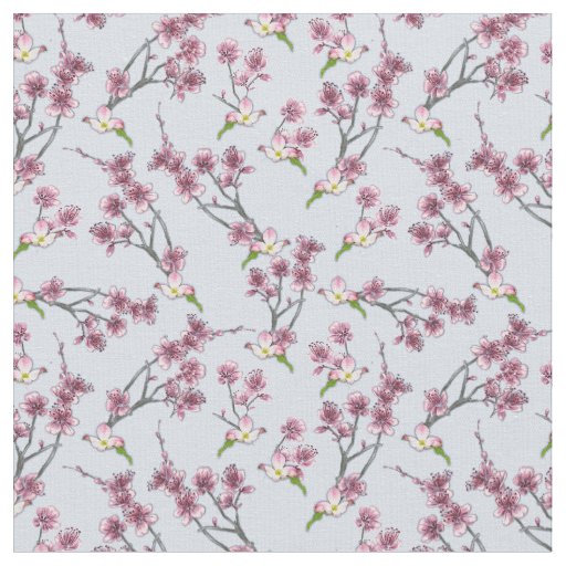 Mix Pink & Green graphic Flowers on L Blue Fabric