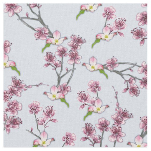 Mix Pink & Green graphic Flowers on L Blue Fabric