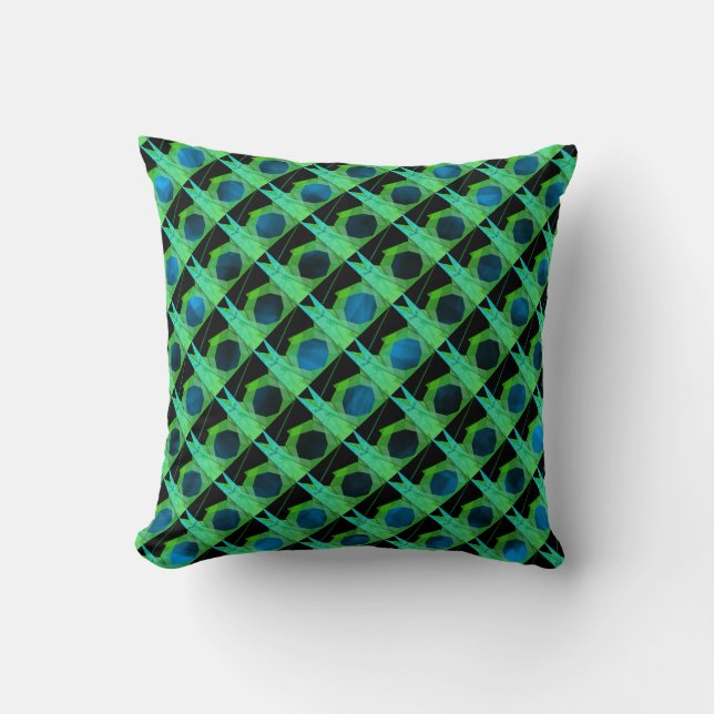 Mix rapport geometric, stripes green, black, blue throw pillow (Front)