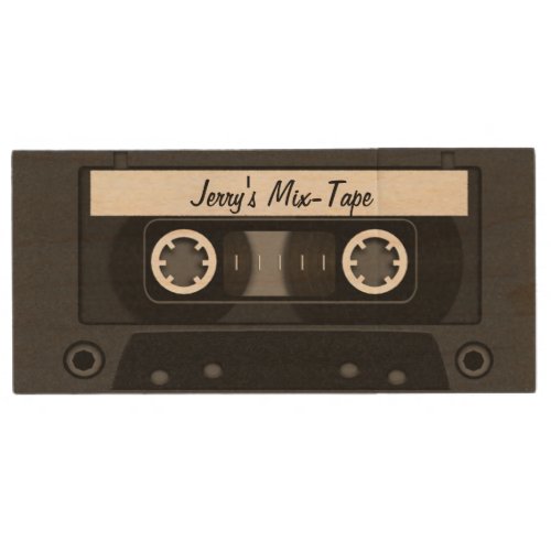 Mix Tape Personalized Black Wood Flash Drive - Personalize this cool custom USB drive. Put your name on it to make it your very own mix tape or perhaps your favorite swinging sounds or 80's collection or rock anthems. Holds your MP3s and whatnot. It looks like a cassette tape, but it's a USB flash drive, how retro.