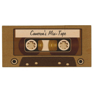 Mix Tape Personalized Gold Wood Flash Drive