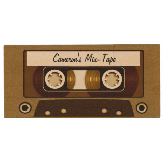 Mix Tape Personalized Gold Wood Flash Drive