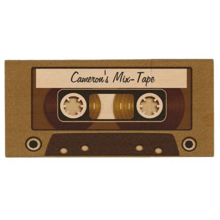 Mix Tape Personalized Gold Wood Flash Drive