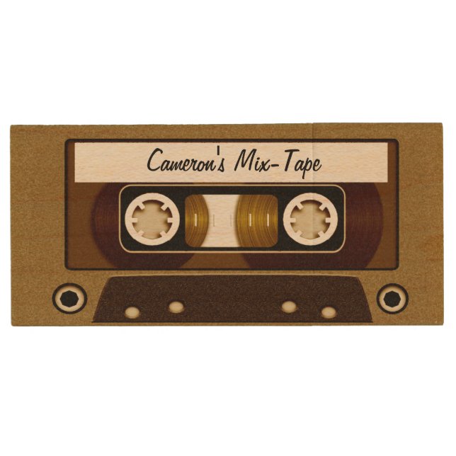 Mix Tape Personalized Gold Wood Flash Drive (Front)