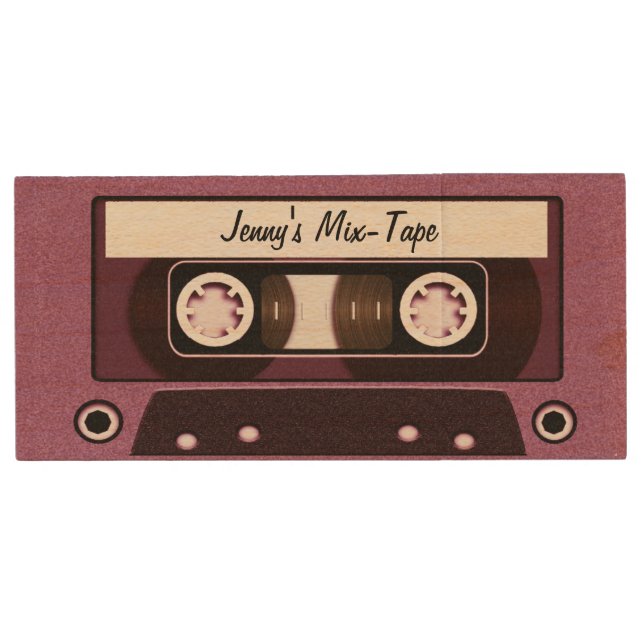 Mix Tape Personalized Pink Wood Flash Drive (Front)