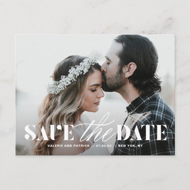 Mix Typography Classic Photo Save the Date Announcement Postcard (Front)