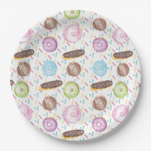 Mix Watercolor Frosted Donut and Sprinkles Paper Plates