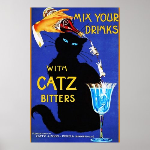 Mix Your Drinks with Catz Bitters Vintage Food  Al Poster