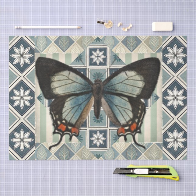 Mixed Abstract Pattern & Butterfly Decoupage  Tissue Paper (Craft)