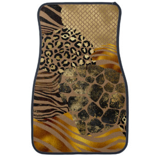 Mixed Animal Print Gold Accents No Monogram Car Floor Mat