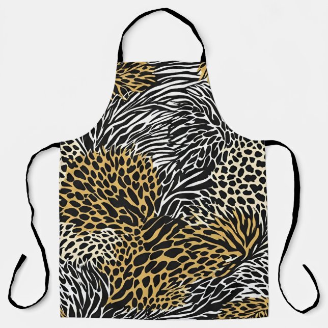 Mixed Animal Print Zebra Leopard Tiger Mixed Print Apron (Front)