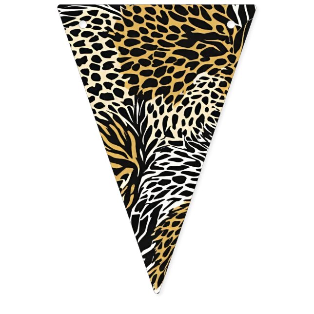 Mixed Animal Print Zebra Leopard Tiger Mixed Print Bunting Flags (First Flag)